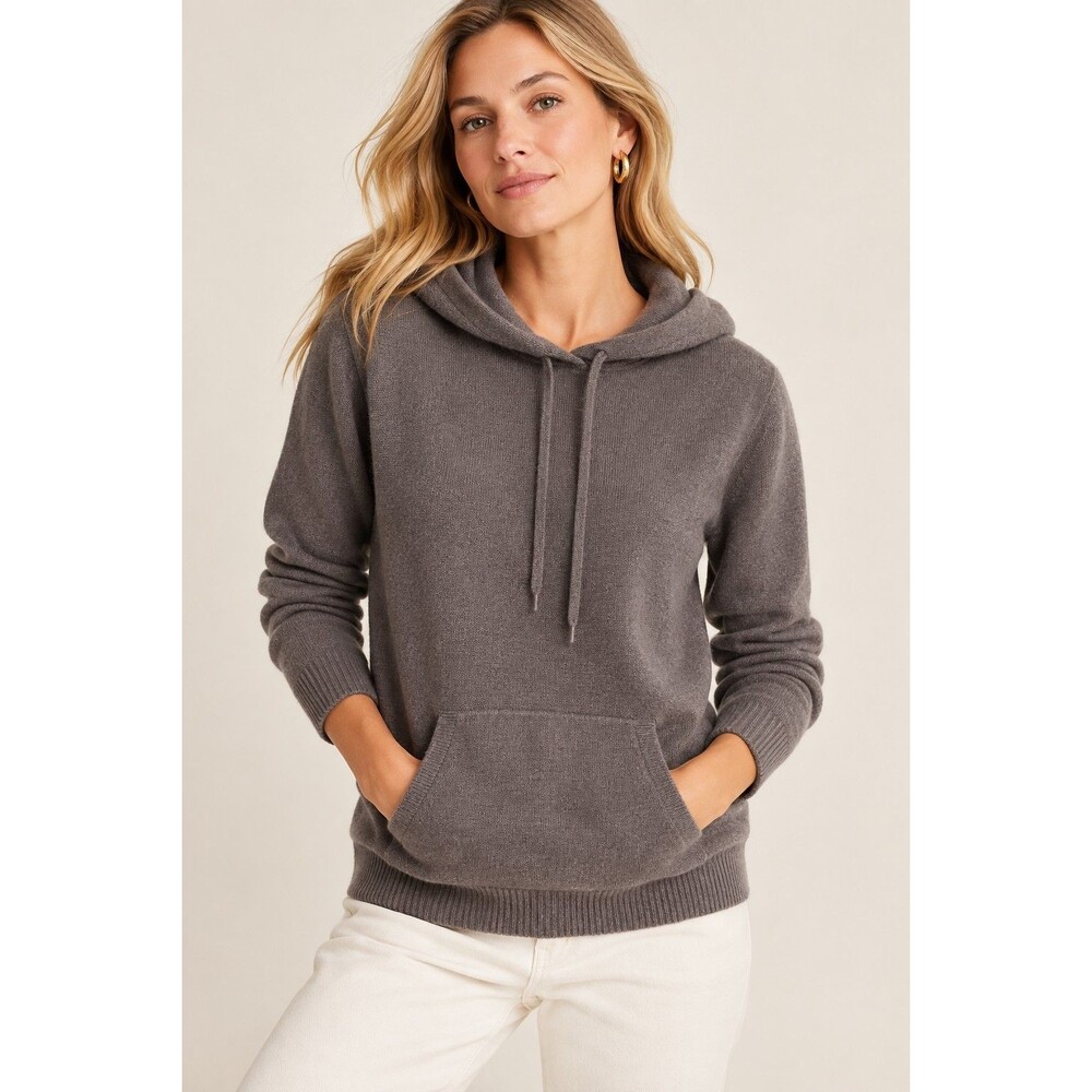 J.Crew Women’s 100% Cashmere Hoodie Sweater Size M Gray Pullover Drawstring